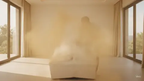Quarto decorado em tons claros, com luz suave