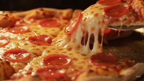 Pizza de pepperoni com o queijo derretendo, em close